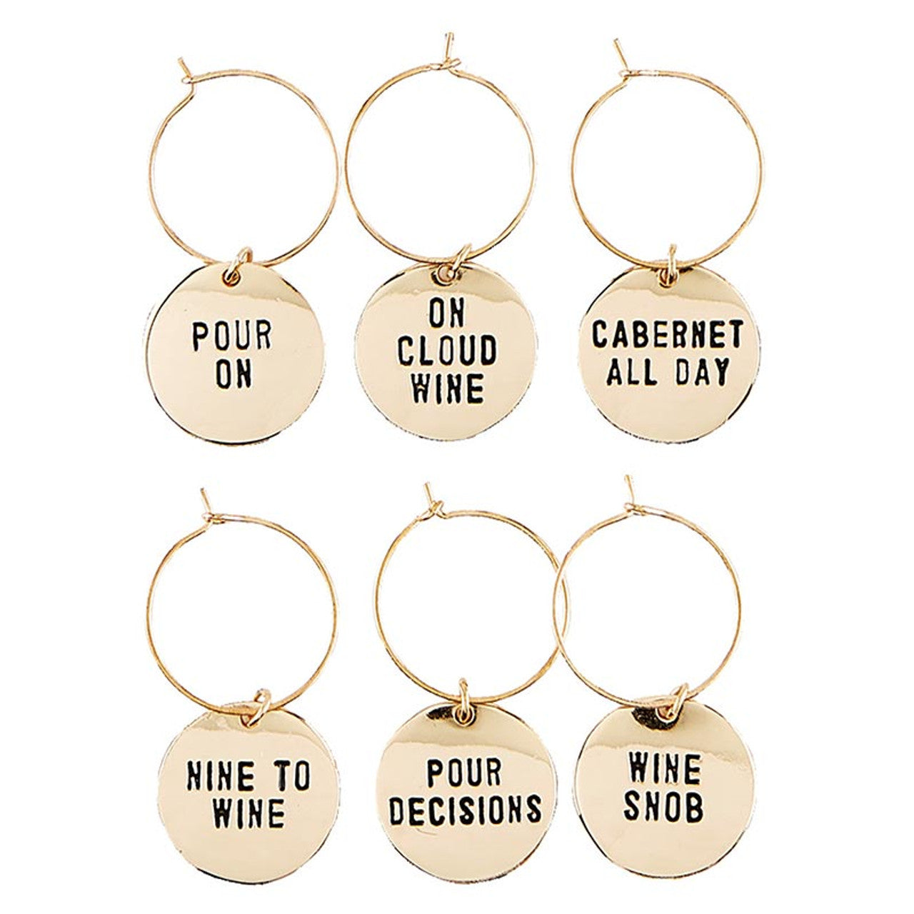 Gold Wine Charms In Pine Box - Wine tasting Daily