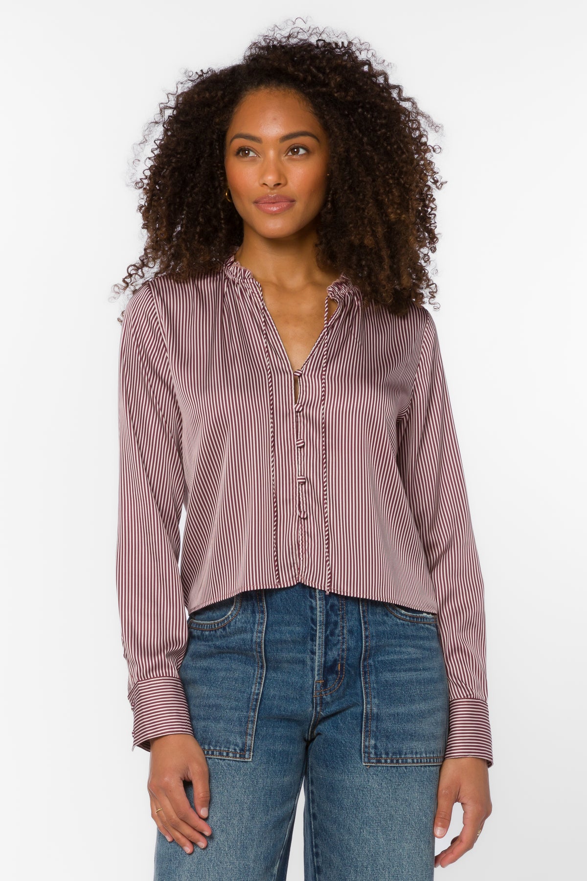Stassi Long Sleeve Striped Satin Top