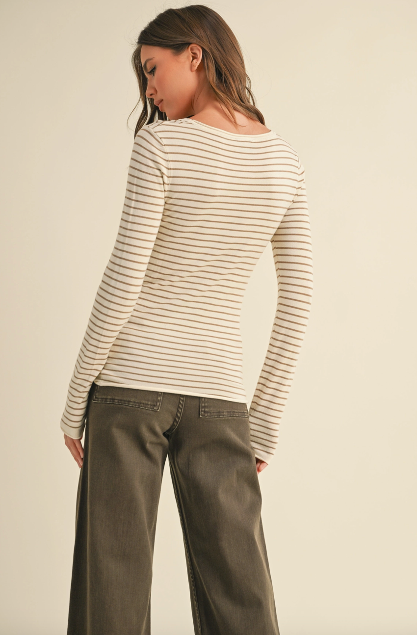 Long Sleeve Neutral Stripe Top