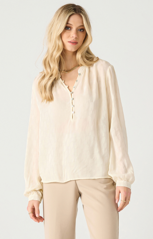 LS Half Placket Jacquard Blouse - Pearl Animal