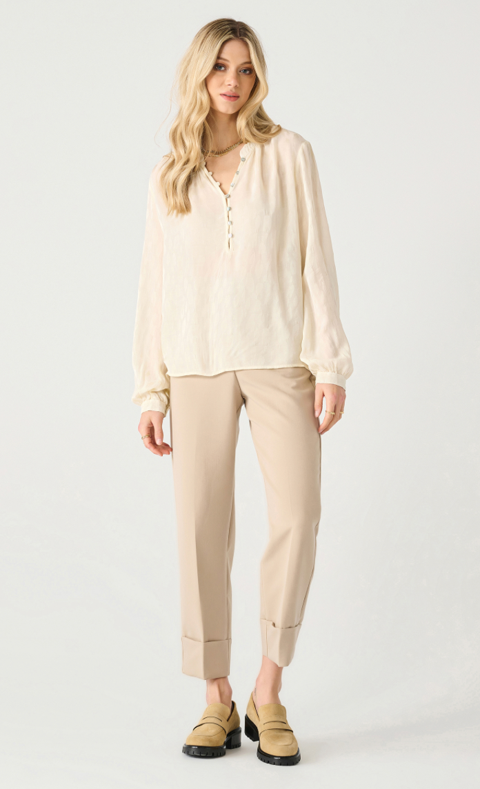 LS Half Placket Jacquard Blouse - Pearl Animal