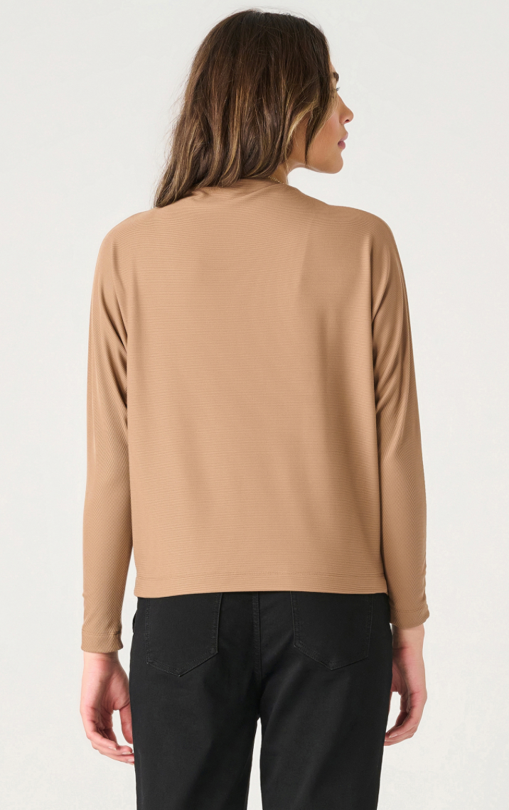 LS Mock Neck Ribbed Top- Camel