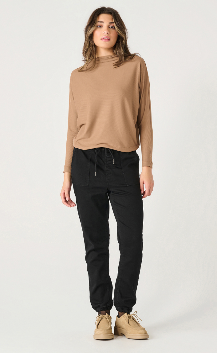 LS Mock Neck Ribbed Top- Camel