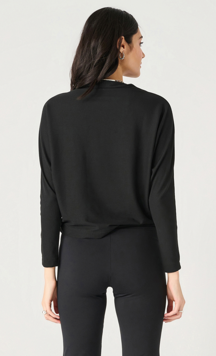 LS Mock Neck Ribbed Top - Black