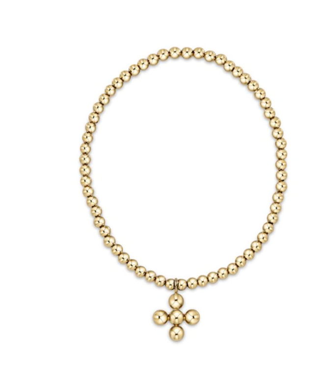 Classic Gold 3mm Bead Bracelet- Classic Beaded Signature Cross Gold Charm- 4mm Bead Gold