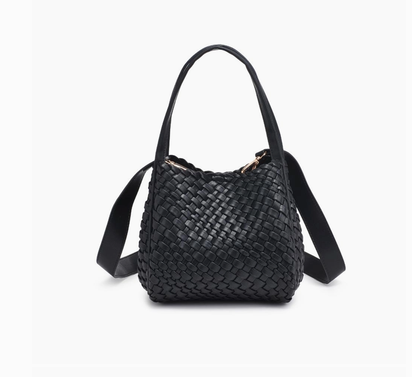 Roxy Woven Double Handle Woven Crossbody Black