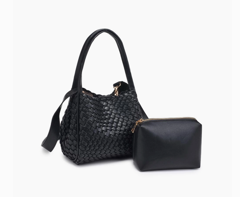 Roxy Woven Double Handle Woven Crossbody Black