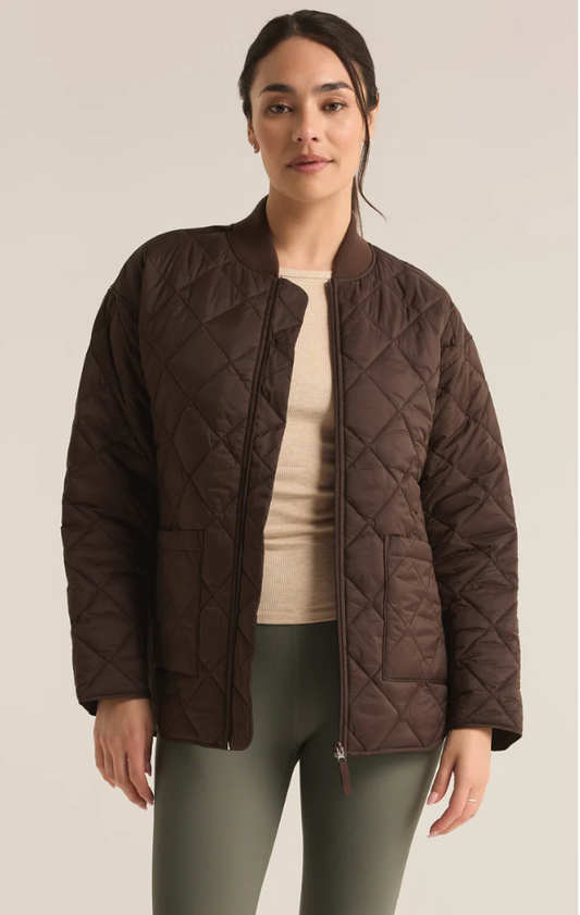 Sunrise Quilted Bomber Jacket  - Chocolate