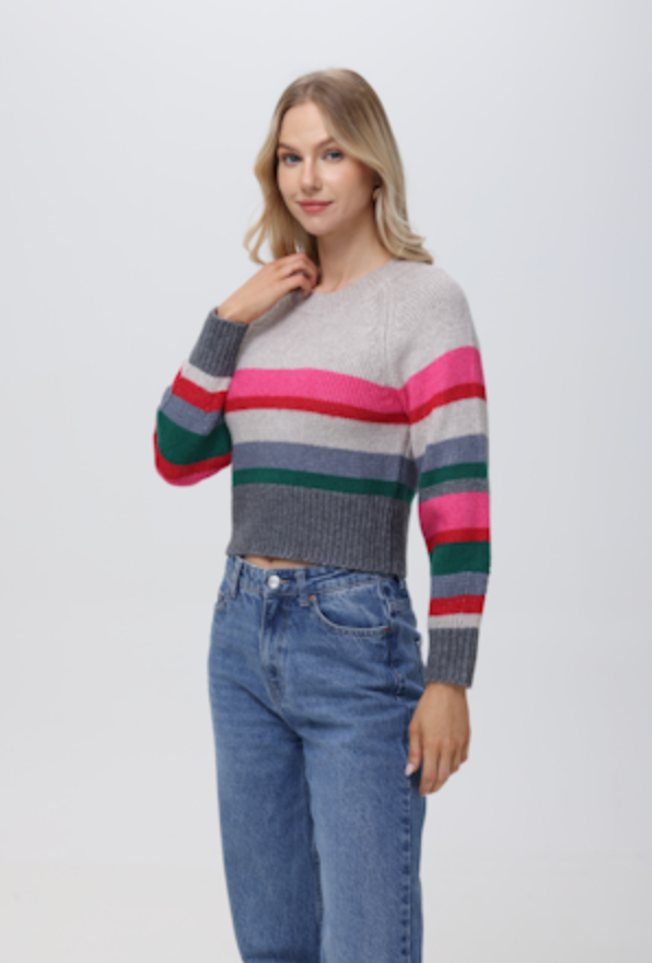 Georgia: Stripe Raglan Cropped Sweater