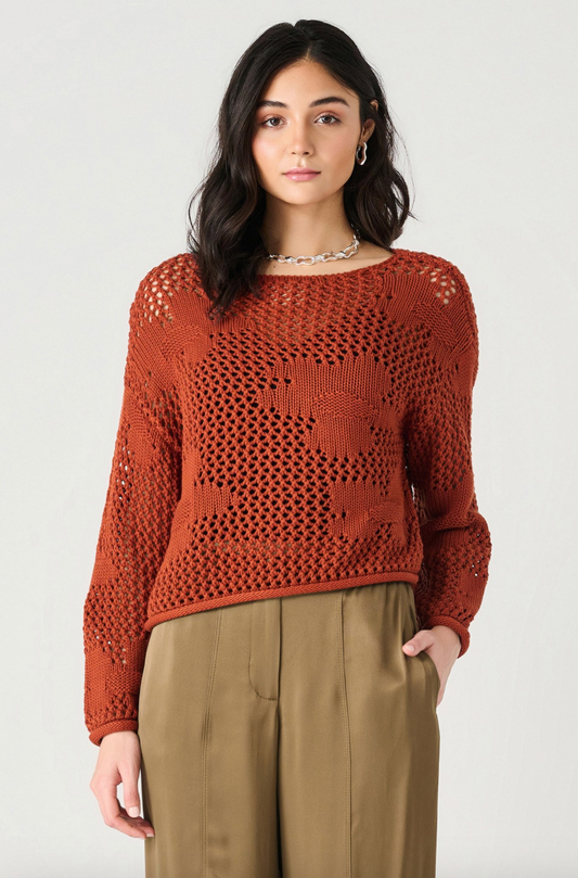 LS Floral Crochet Sweater - Burnt Orange