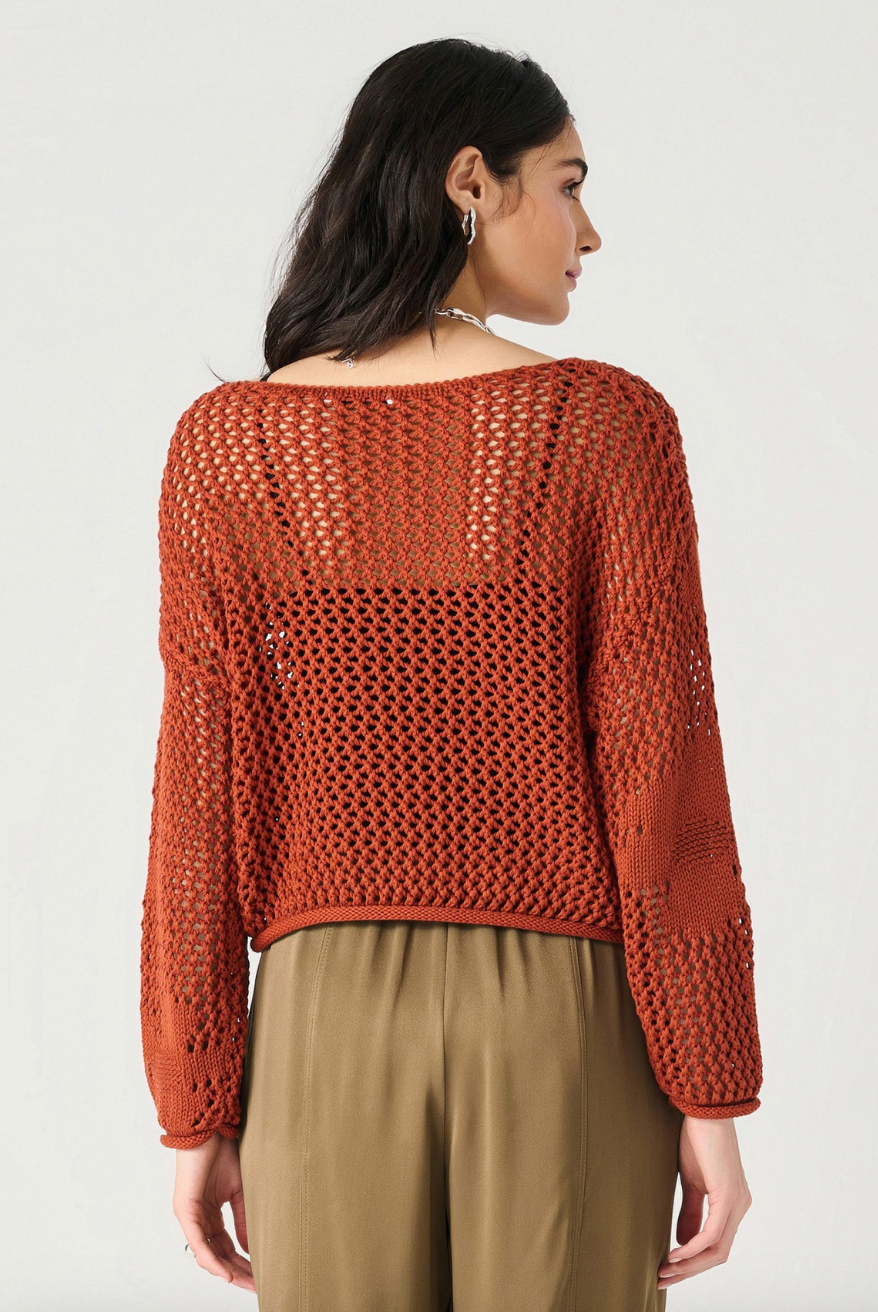 LS Floral Crochet Sweater - Burnt Orange