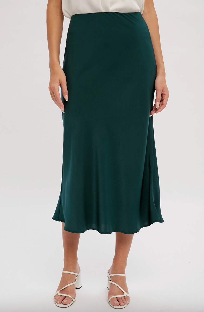 Satin Midi Skirt - Hunter Green