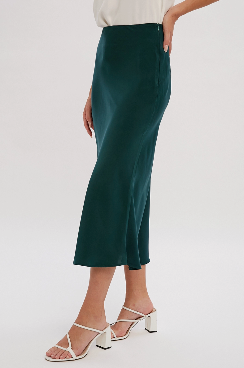 Satin Midi Skirt - Hunter Green