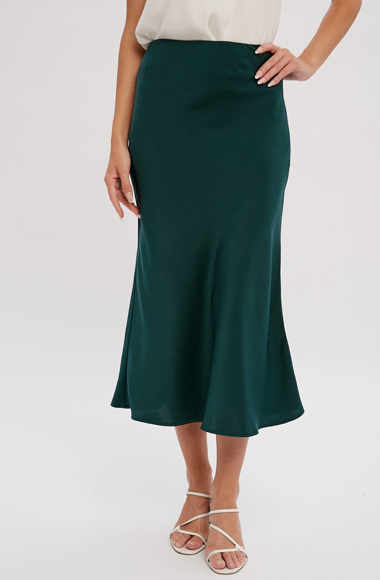 Satin Midi Skirt - Hunter Green