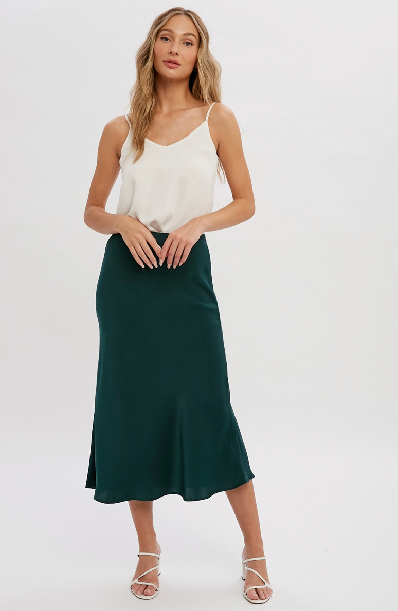 Satin Midi Skirt - Hunter Green