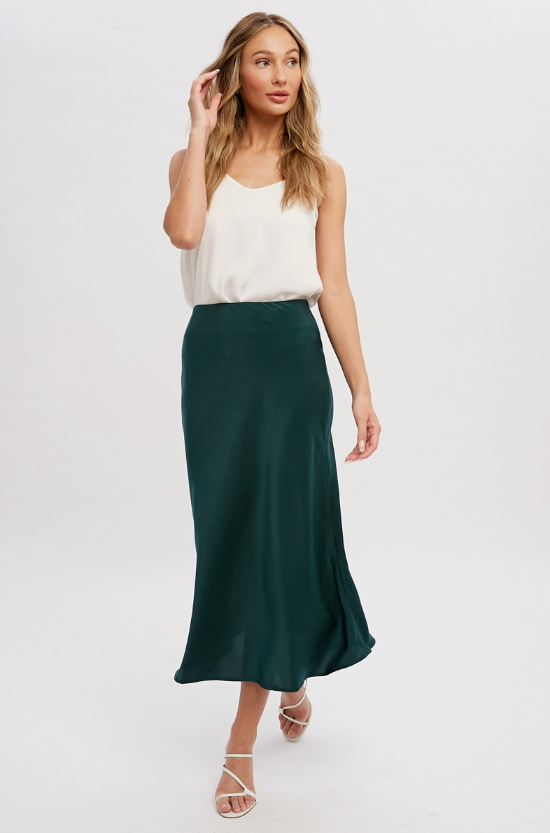 Satin Midi Skirt - Hunter Green