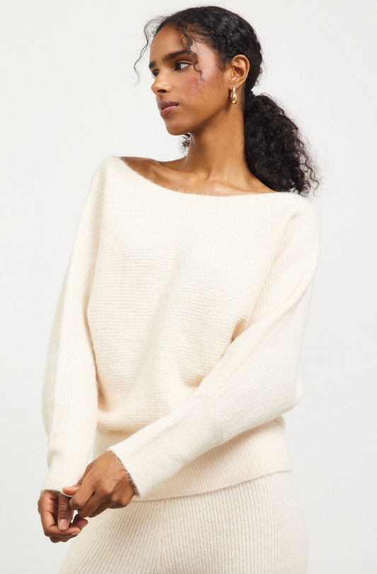 Off Shoulder Rib Knit Sweater - Cream