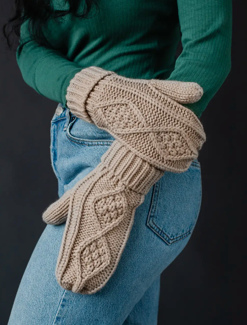 Taupe Cable Knit Mittens