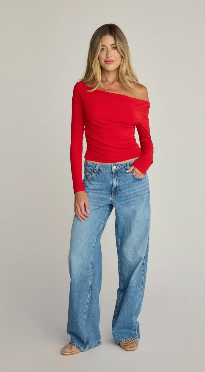 Ribbed Long Sleeve Top - Red