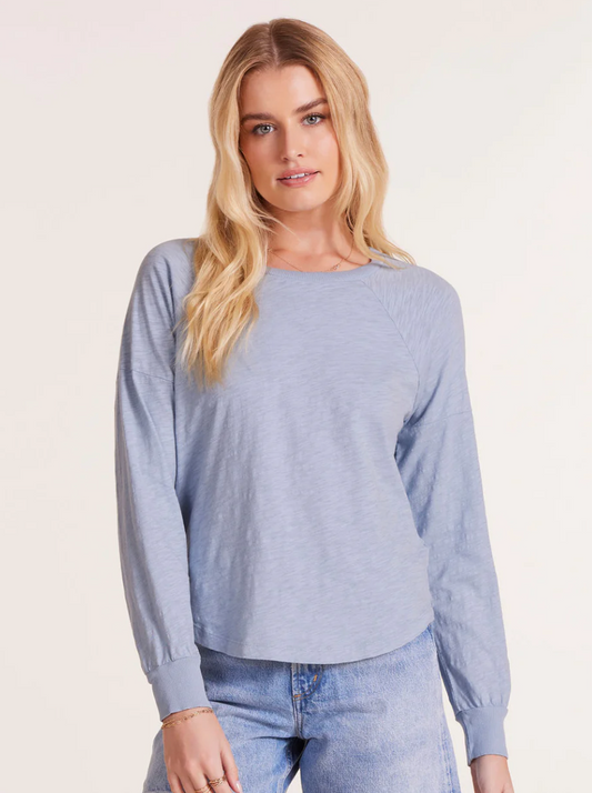 Raglan Seam Detail Curve Hem Top - Glacier Blue