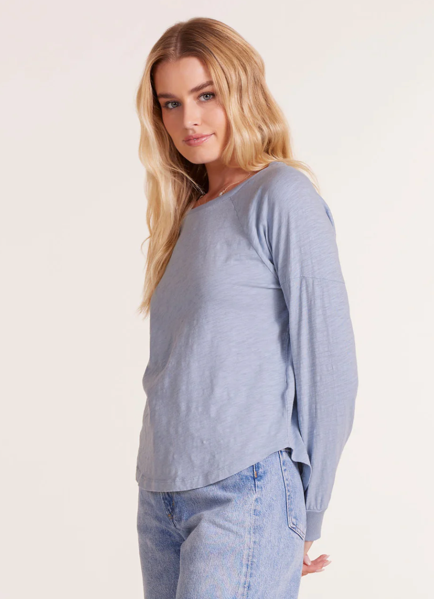 Raglan Seam Detail Curve Hem Top - Glacier Blue