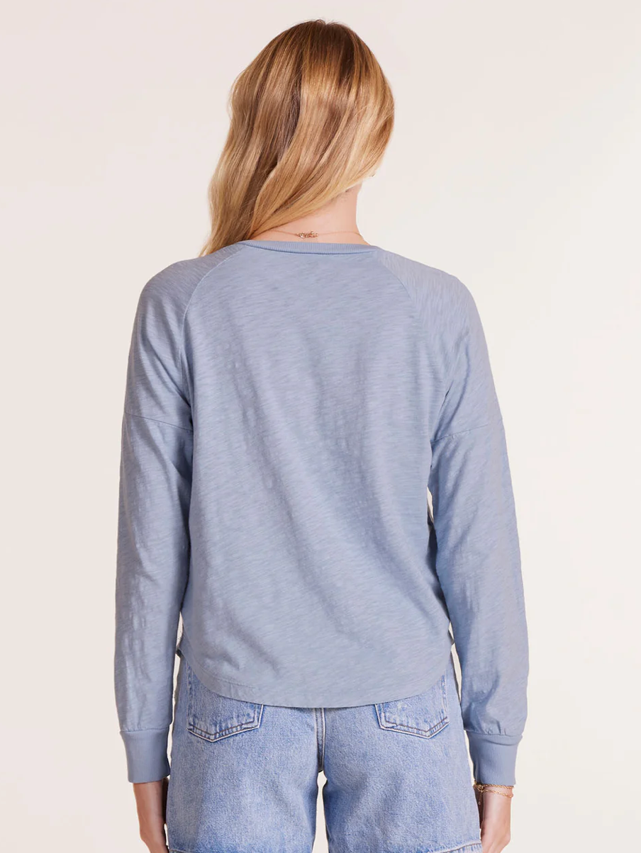 Raglan Seam Detail Curve Hem Top - Glacier Blue