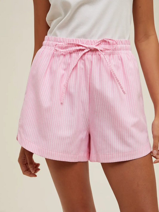 Drawstring Striped Dolphin Hem Shorts - Punch/White