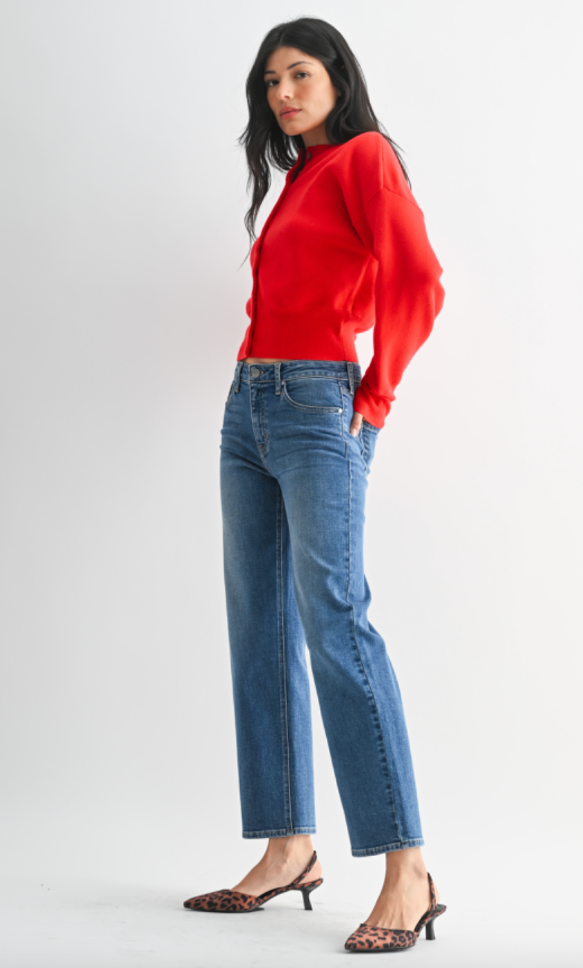 Mid Rise Slim Wide Leg