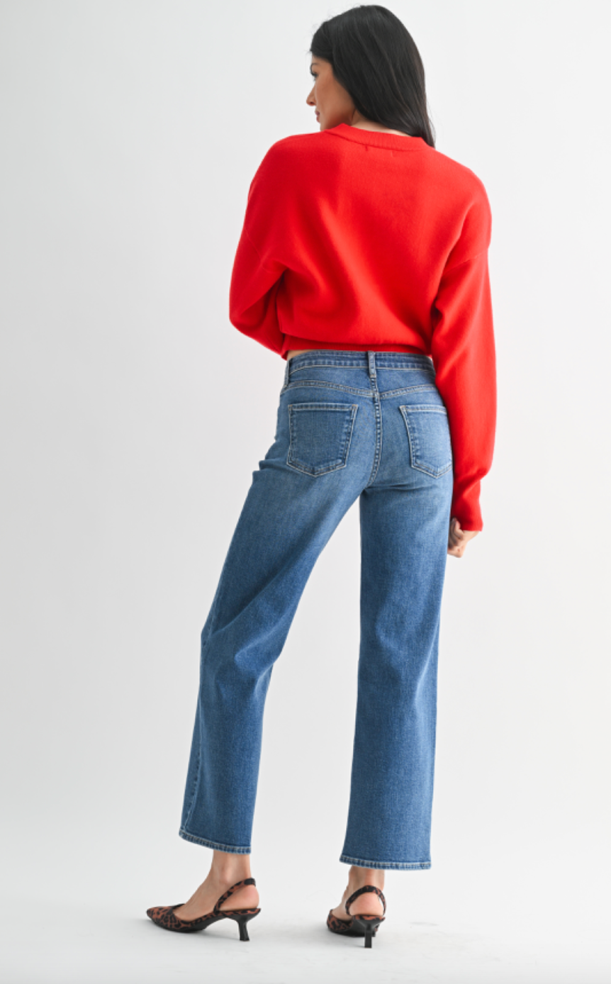 Mid Rise Slim Wide Leg