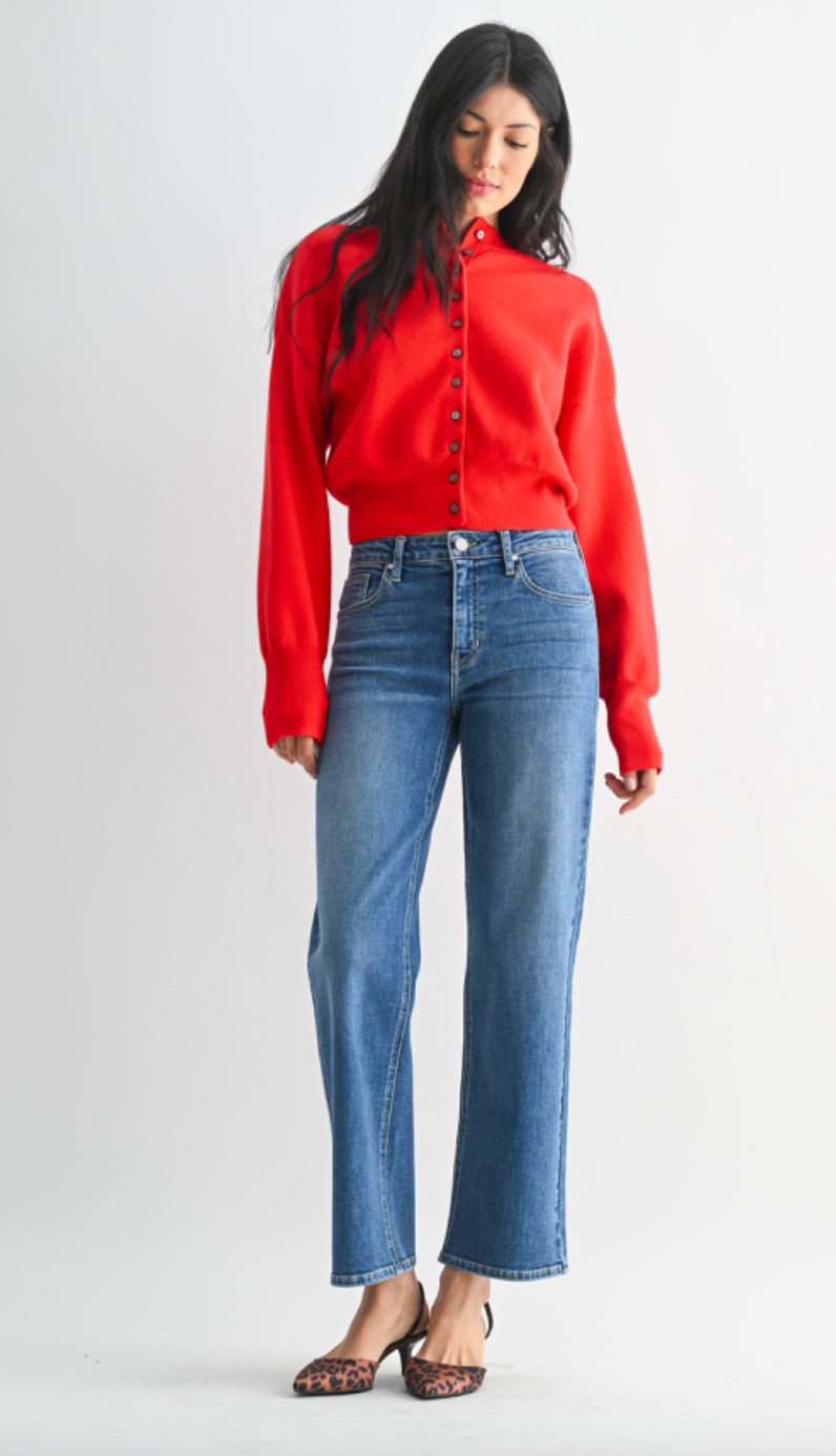 Mid Rise Slim Wide Leg