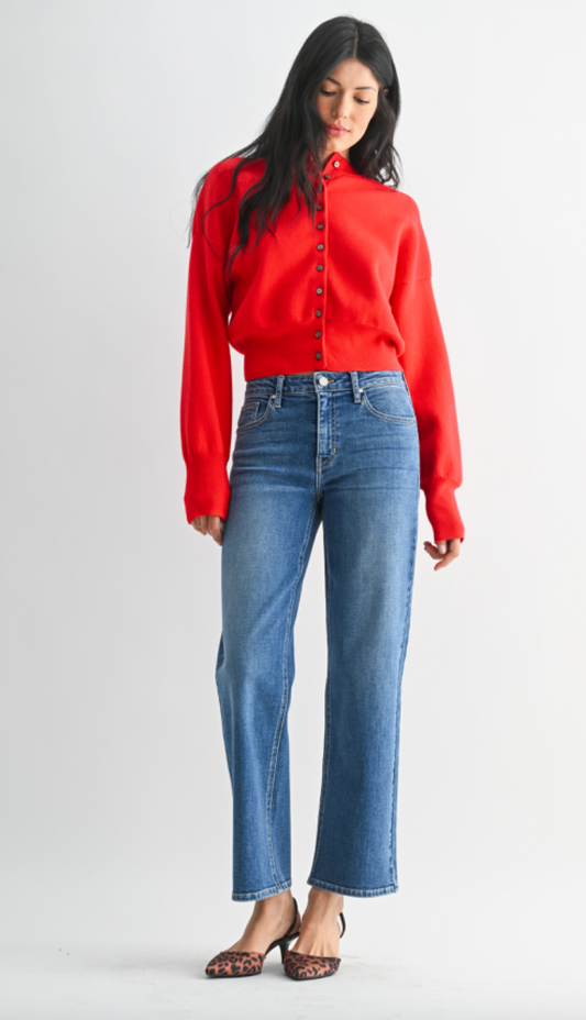 Mid Rise Slim Wide Leg