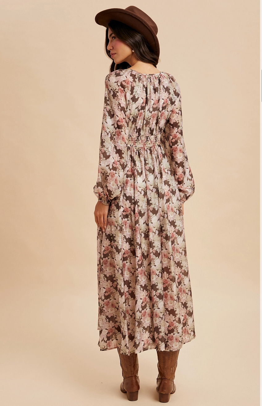 Tencel Floral Smocked Button-Down Maxi Dress