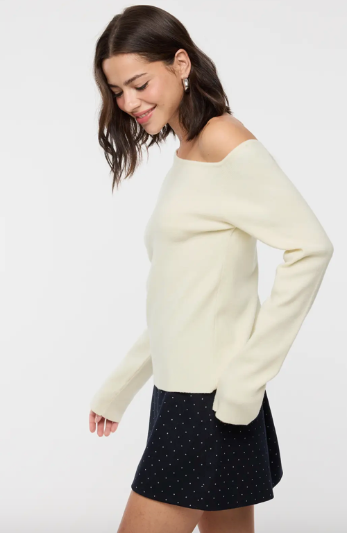 Soft-Touch One Shoulder Sweater Ivory