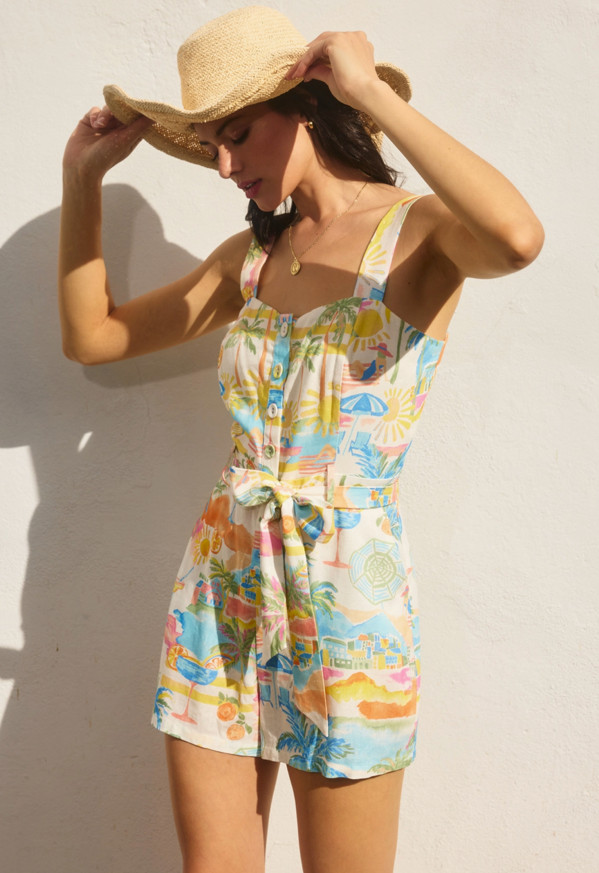Summer Somewhere Tropical Button Down Romper