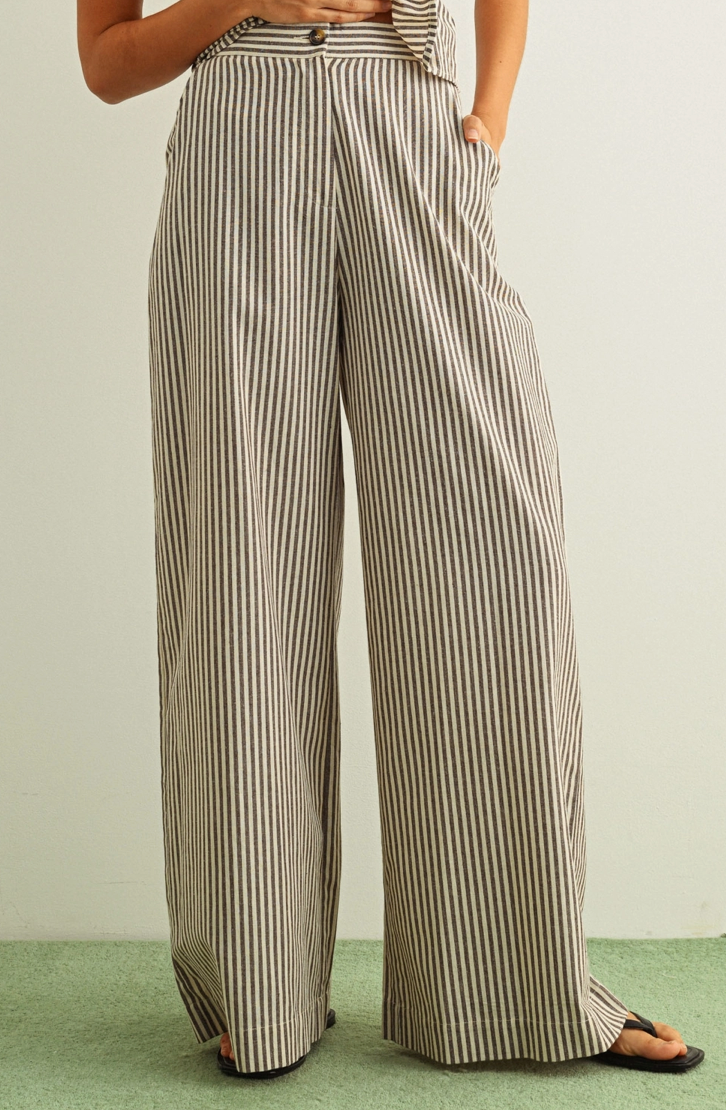 Striped Pattern Wide Leg Pants  Brown/Cream