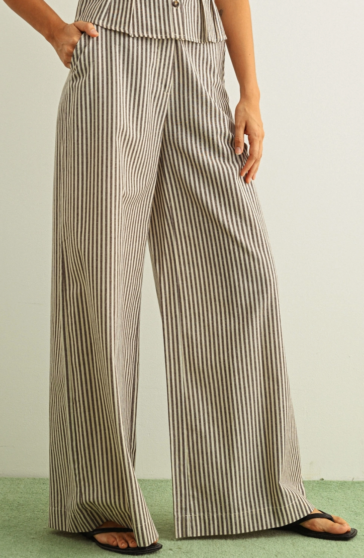 Striped Pattern Wide Leg Pants  Brown/Cream
