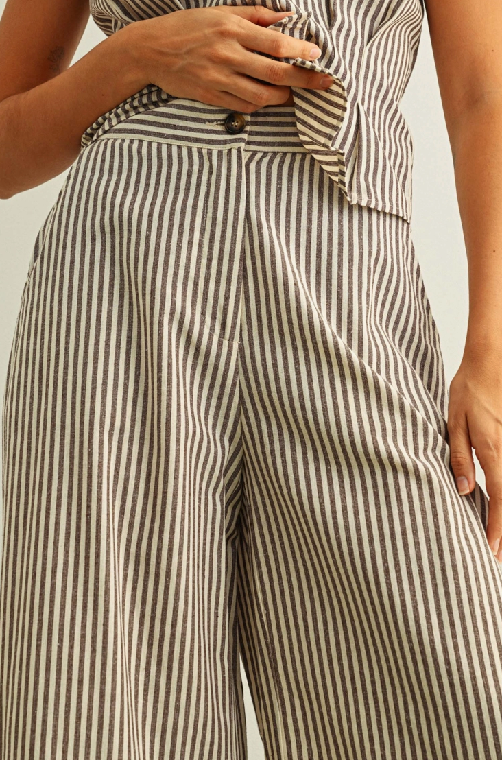 Striped Pattern Wide Leg Pants  Brown/Cream