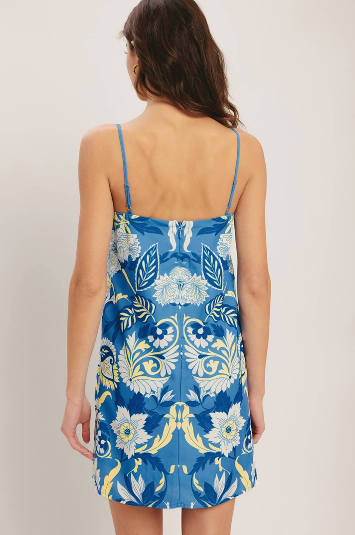 Printed Woven Mini Shift Dress - Blue