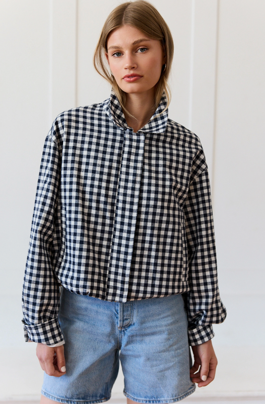 Navy Gingham Zip Jacket