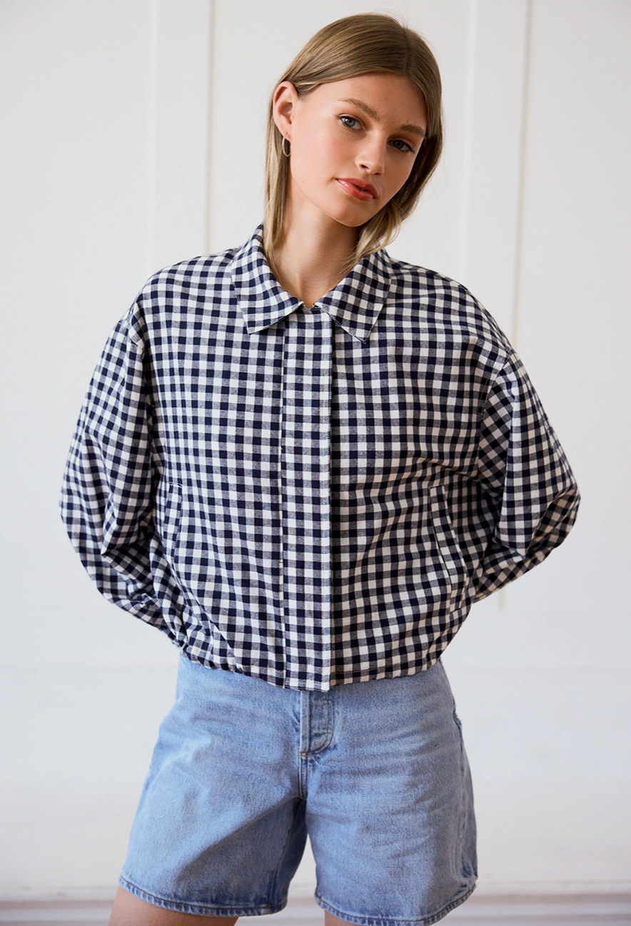 Navy Gingham Zip Jacket