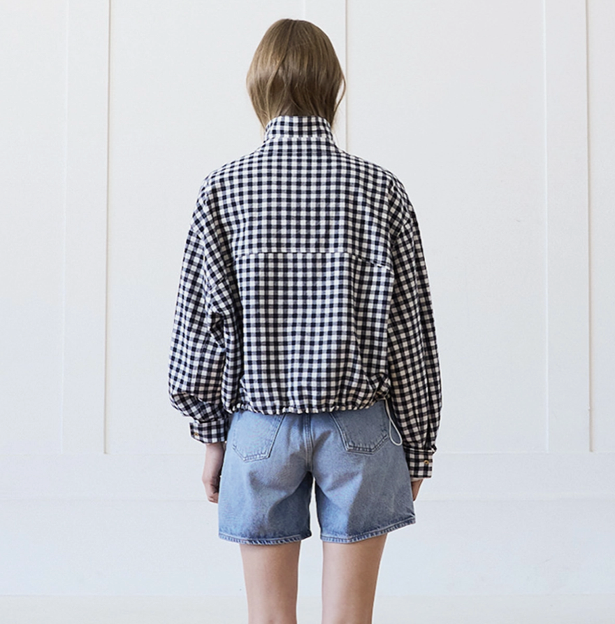 Navy Gingham Zip Jacket
