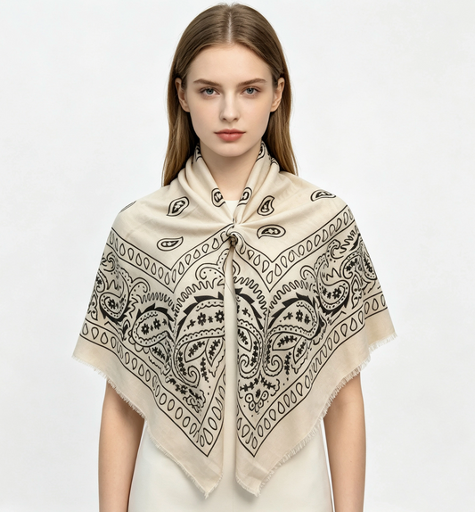 Paisley Big Bandana Square Neck Scarf Beige
