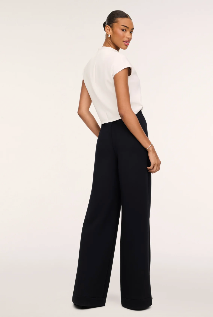 AirEssentials Draped Cowl Neck Jumpsuit Ivory & Black