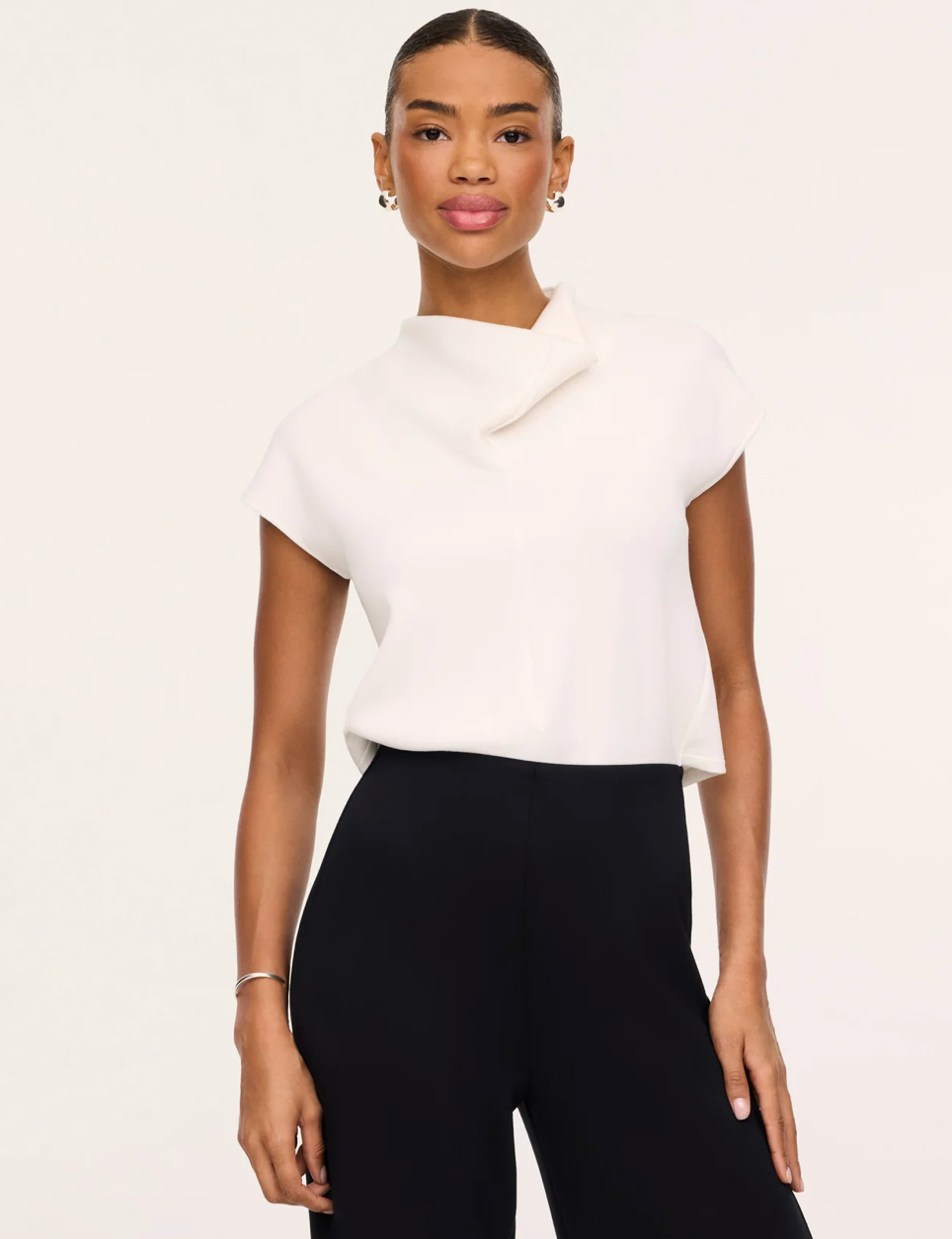 AirEssentials Draped Cowl Neck Jumpsuit Ivory & Black