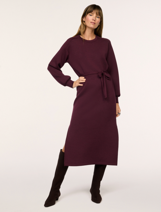 AirEssentials Tie Waist Long Sleeve Dress Fig Noir Heather