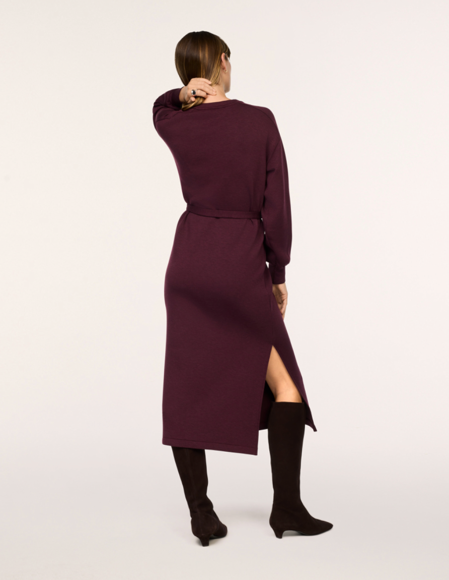 AirEssentials Tie Waist Long Sleeve Dress Fig Noir Heather