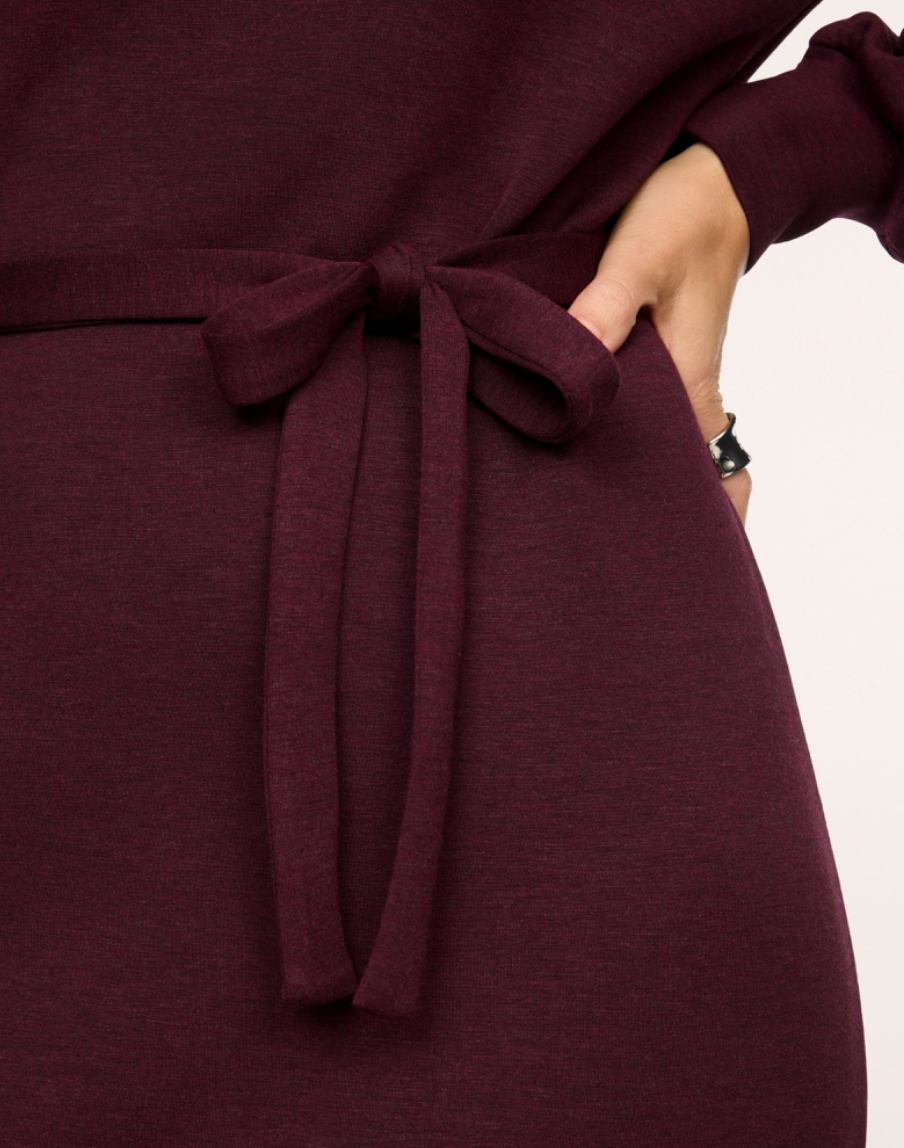 AirEssentials Tie Waist Long Sleeve Dress Fig Noir Heather