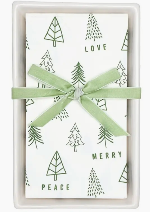 Ceramic Tray + Guest Napkins - Holiday Trees
