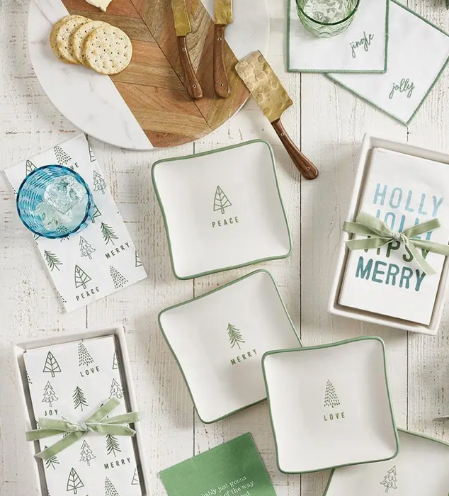 Ceramic Tray + Guest Napkins - Holiday Trees