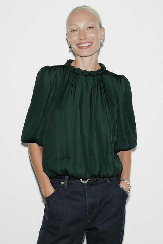 Round Neckline Blouse - Evergreen